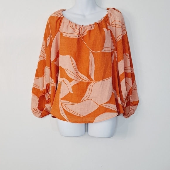 A New Day Two Tone Boho‎ Coral Tropical Flower Blouse - Picture 12 of 12